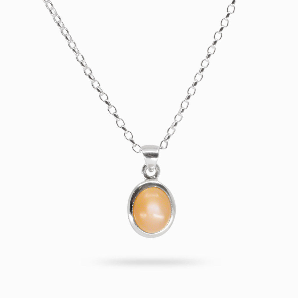 PEACH MOONSTONE NECKLACE STERLING SILVER MADE IN EARTH