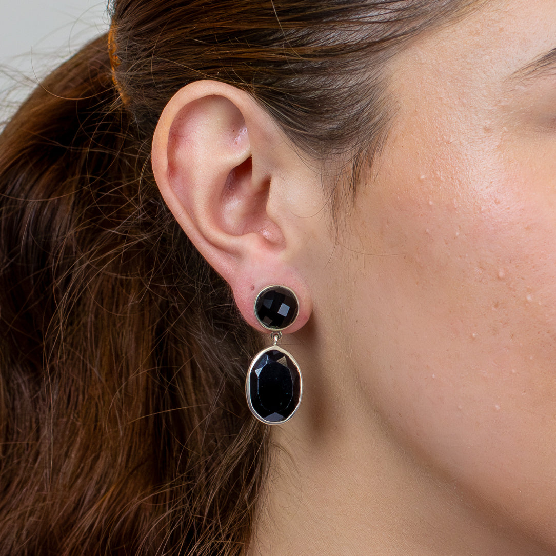 Black Onyx Stud Drop Earrings
