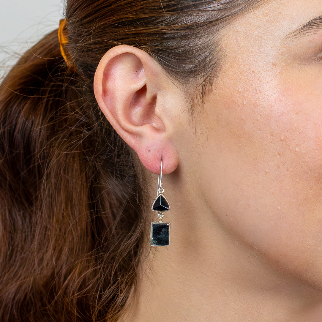 Black Tourmaline and Pyrite Drop Earrings