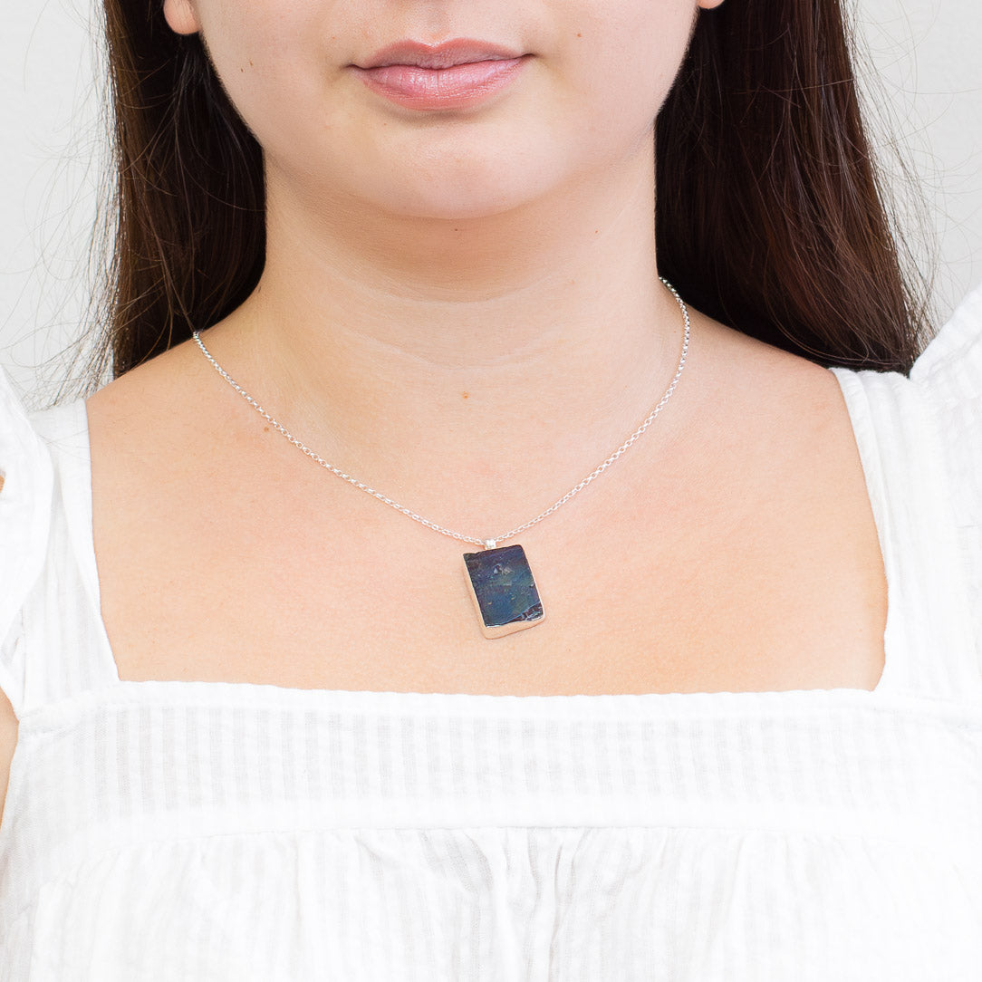 RAW SPECTROLITE NECKLACE ON MODEL