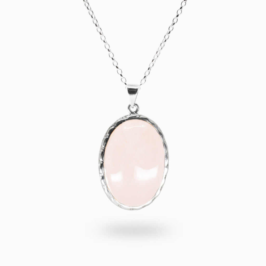 CABOCHON ROSE QUARTZ NECKLACE MADE IN EARTH STERLING SILVER