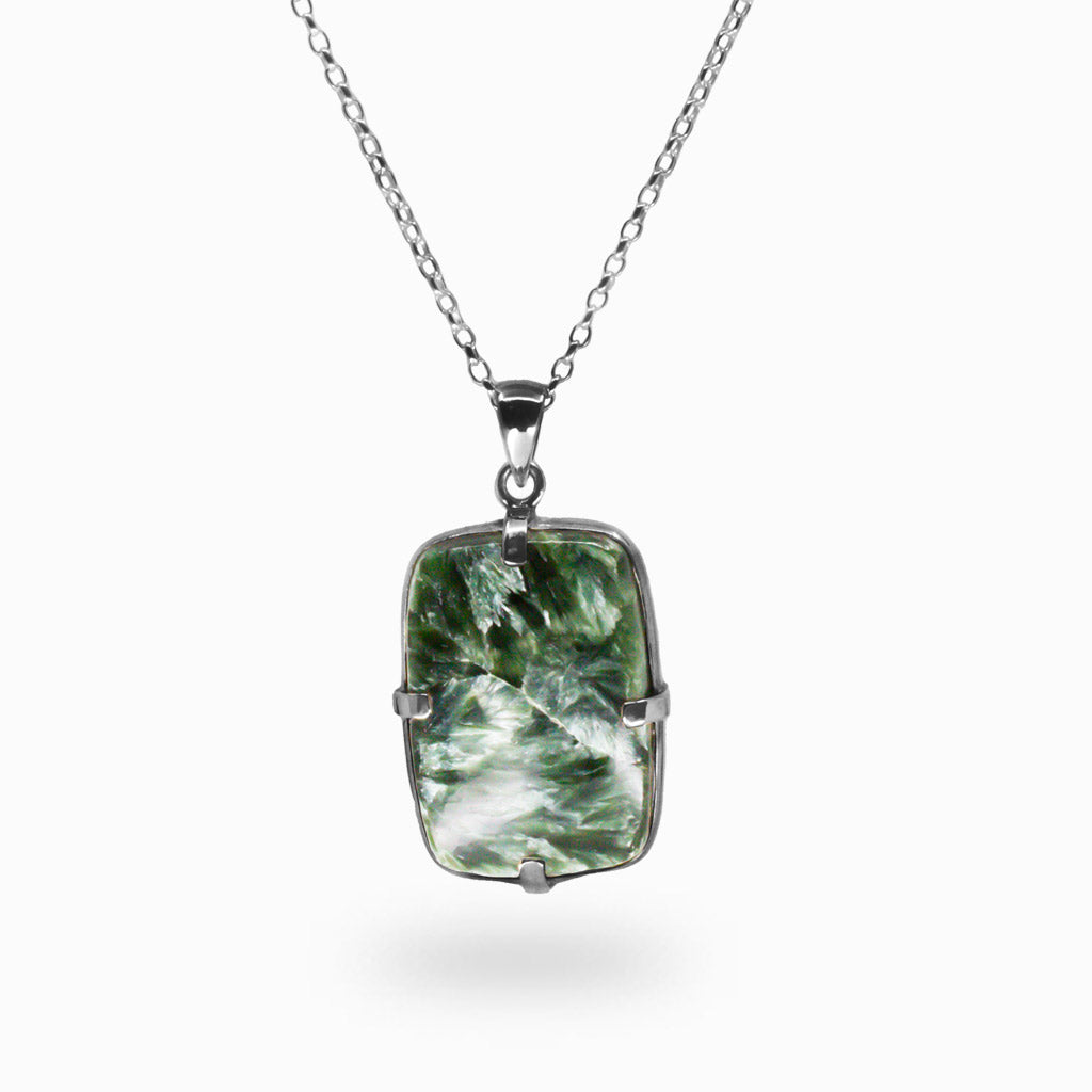 CABOCHON SERAPHINITE NECKLACE STERLING SILVER