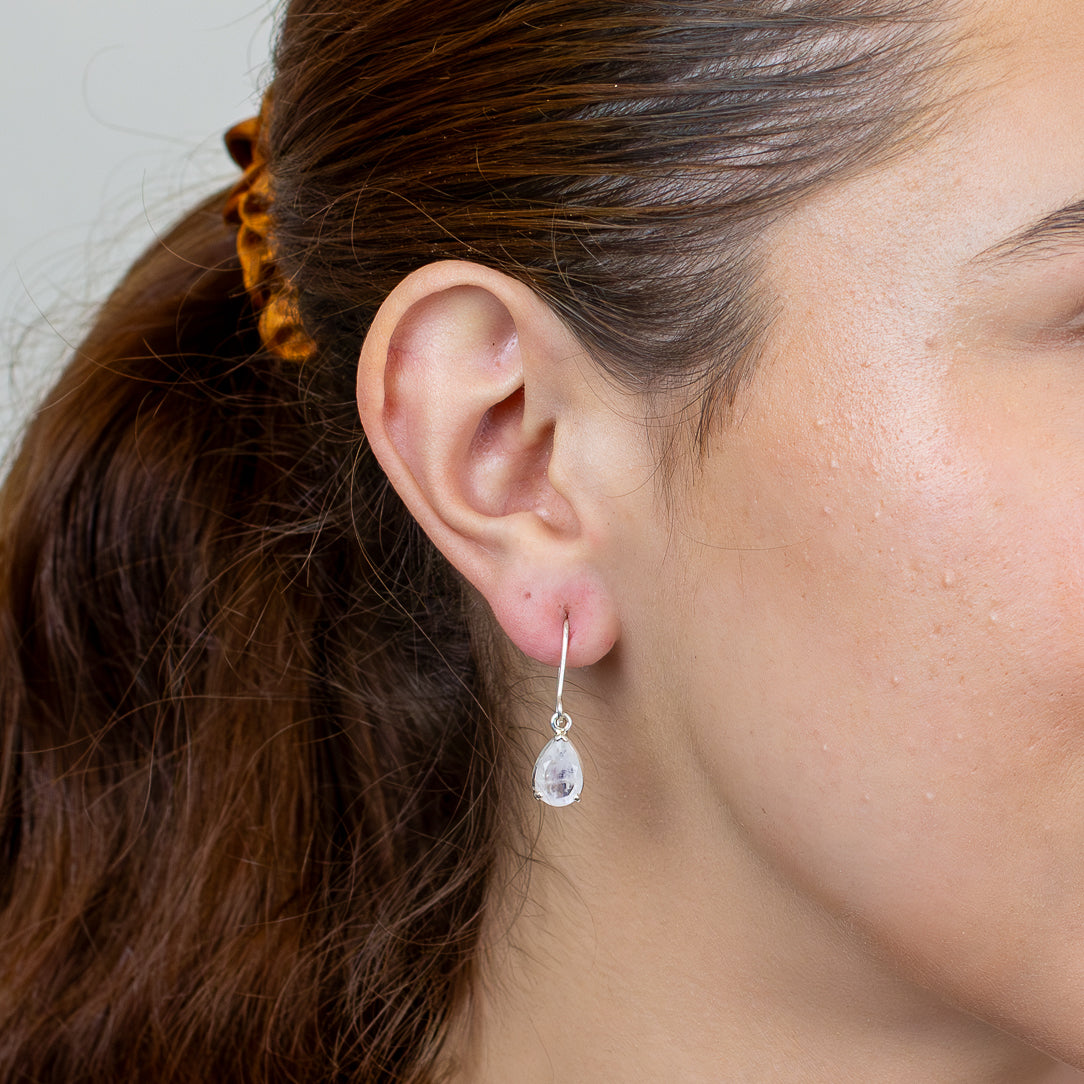 Faceted rainbow moonstone teardrop earrings in sterling silver