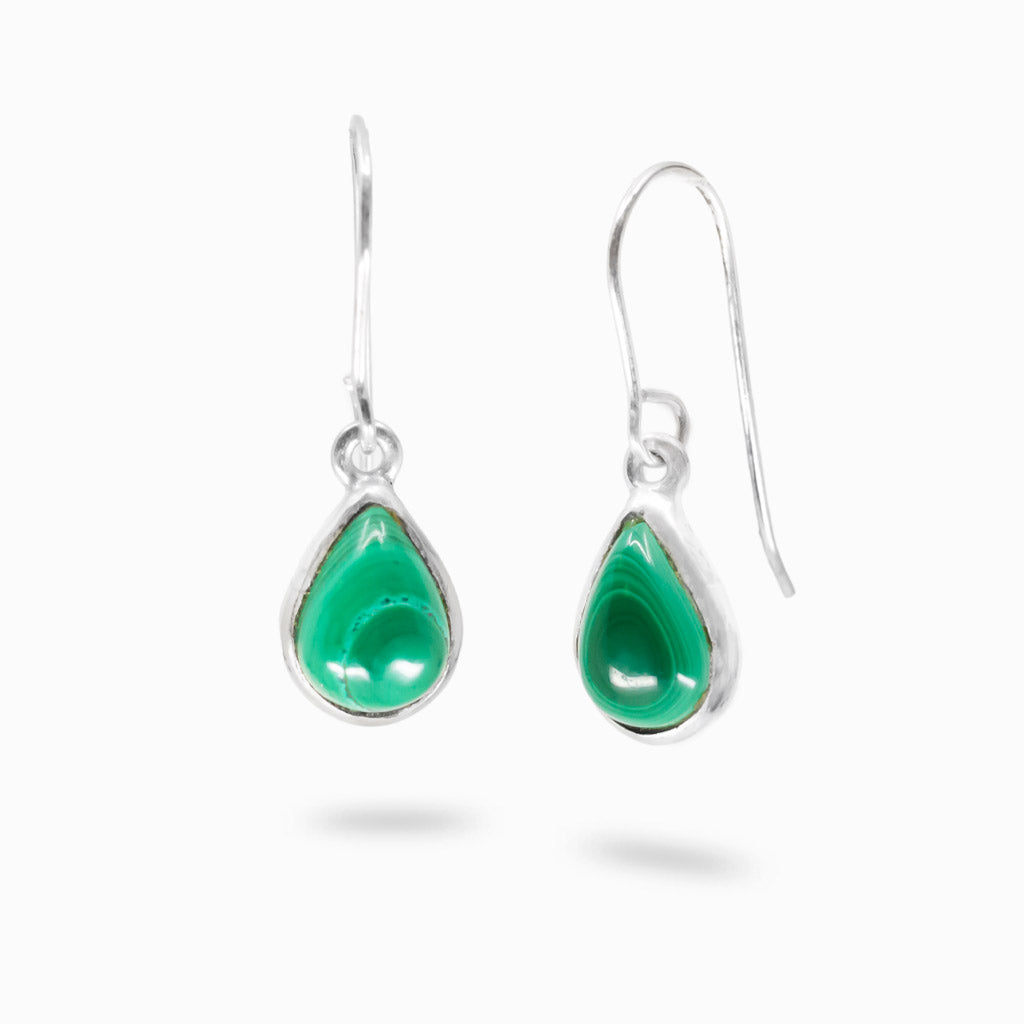 Teardrop malachite earrings in sterling silver