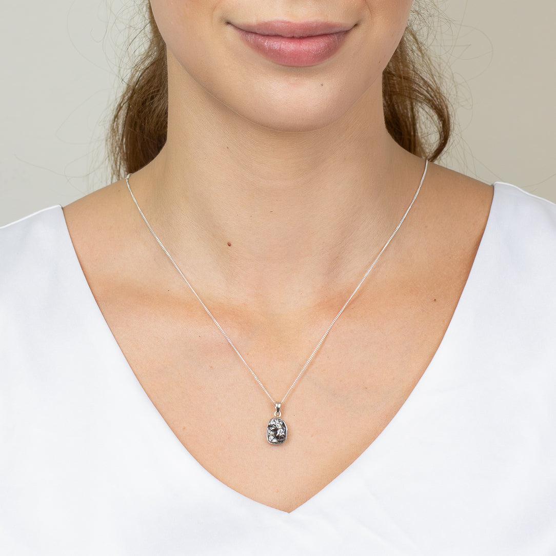 Raw Campo meteorite necklace in sterling silver