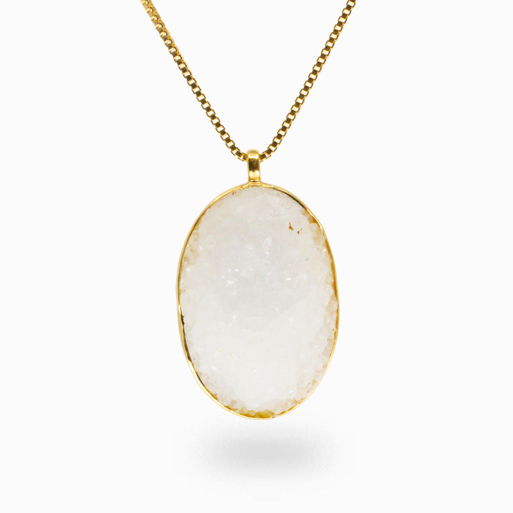 RAW DRUZY AGATE OVAL NECKLACE IN YELLOW GOLD VERMEIL