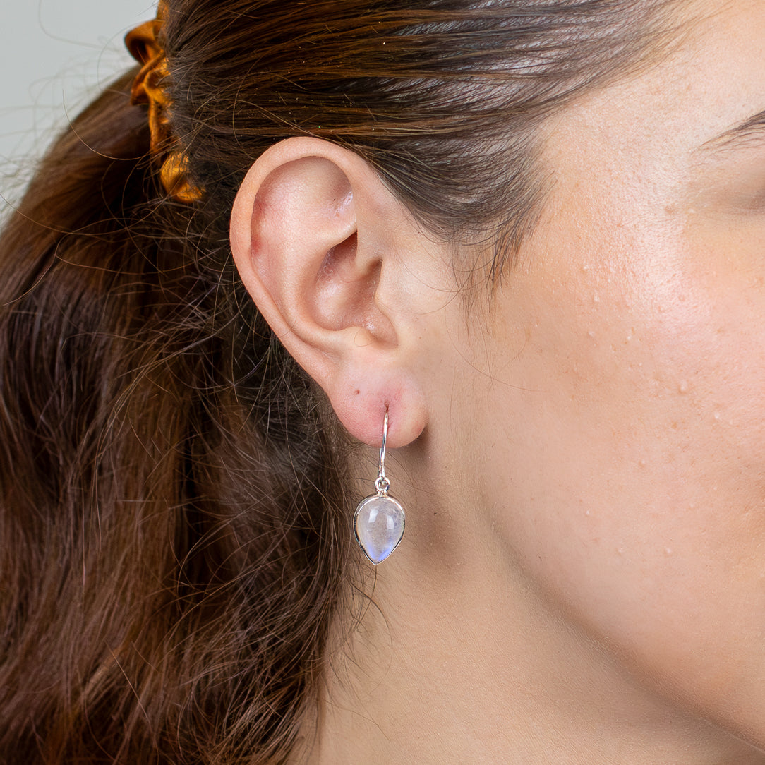 Rainbow moonstone tear drop earrings in sterling silver