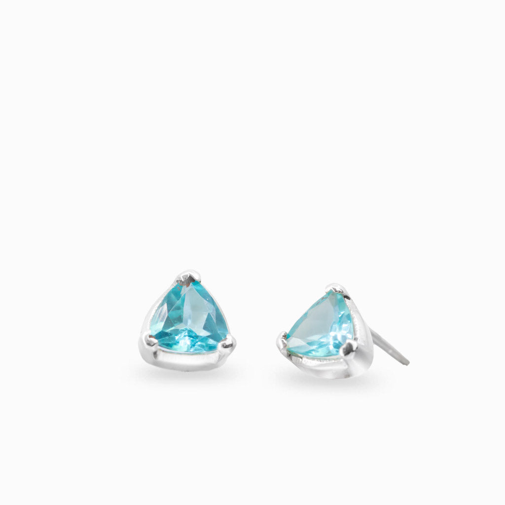 Faceted triangle apatite stud earrings in sterling silver