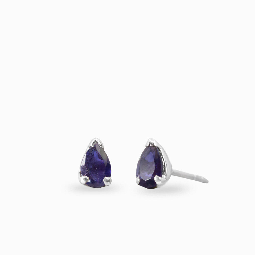 Faceted iolite pear stud earrings in sterling silver