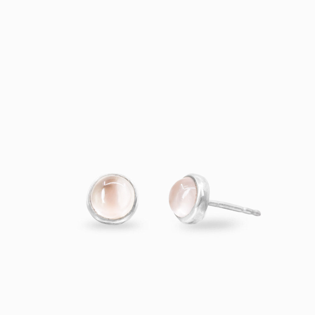 Cabochon rose quartz stud earrings in sterling silver