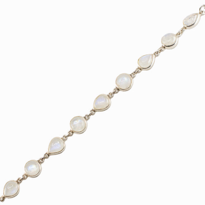 Rainbow Moonstone oval cabochon bracelet in sterling silver.