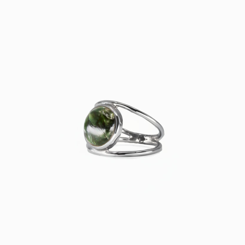 CABOCHON SERAPHINITE ROUND HALO RING STERLING SILVER | MADE IN EARTH