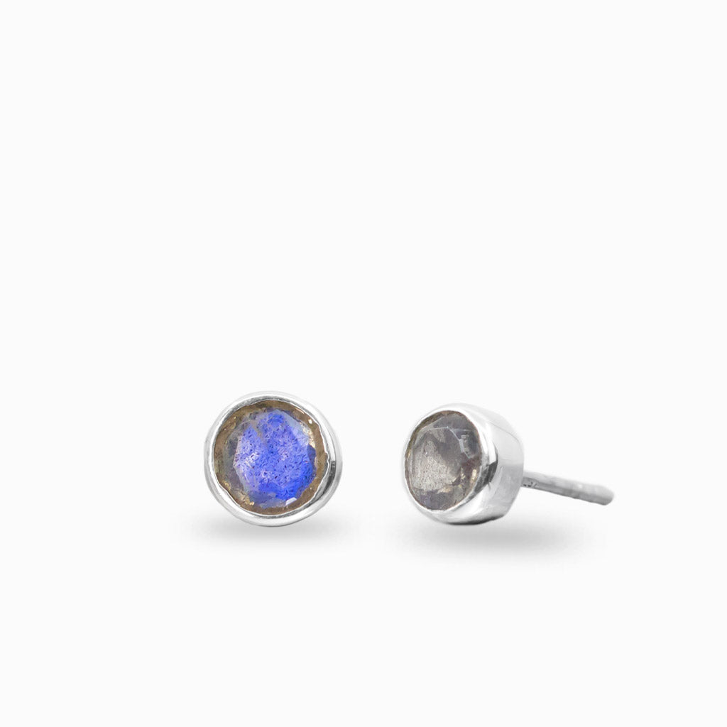Faceted labradorite stud earrings in sterling silver
