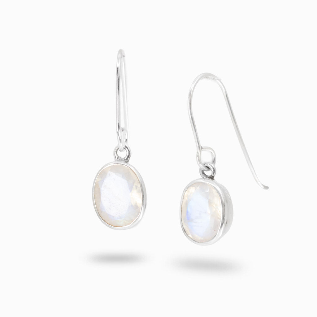 Faceted rainbow moonstone drop earrings in sterling silver