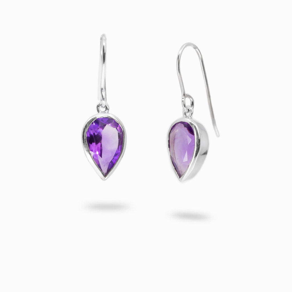 Faceted teardrop amethyst earrings in sterling silver