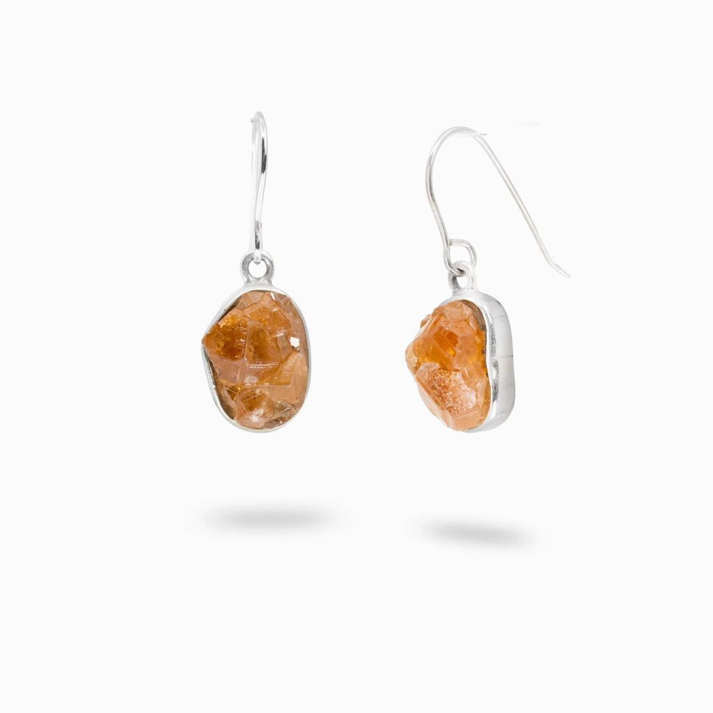Raw grossular garnet earrings in sterling silver