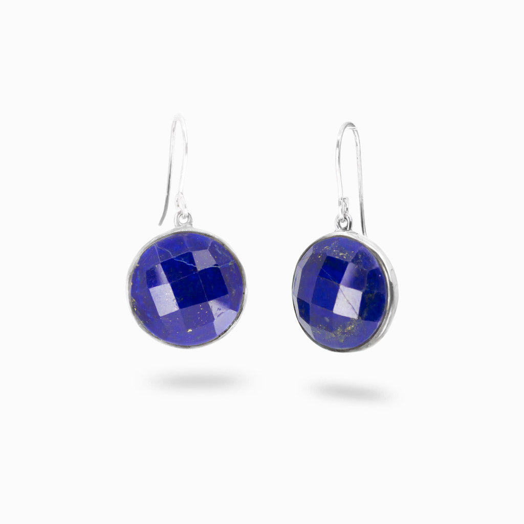 Round faceted lapis lazuli earrings in sterling silver