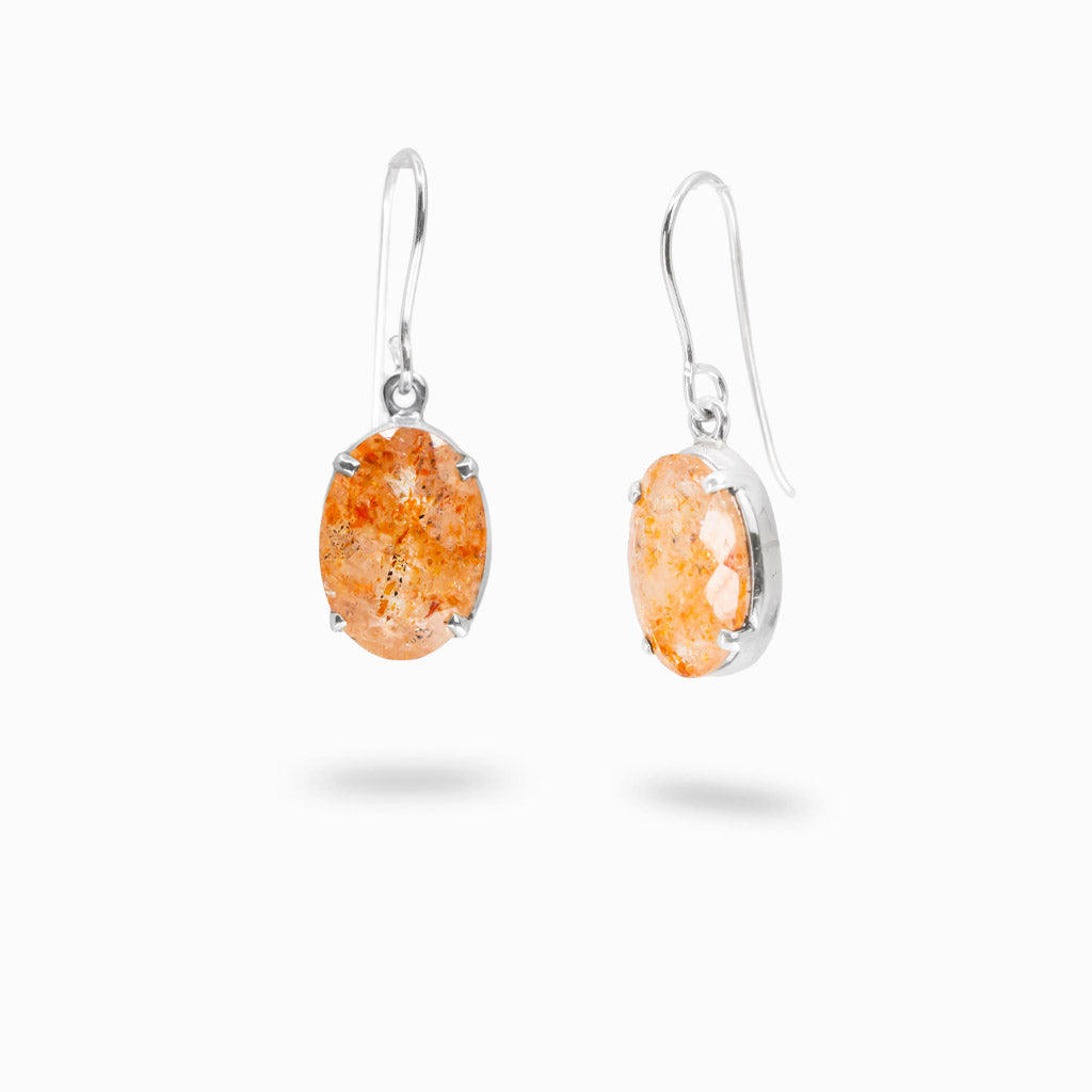 Faceted oval sunstone earrings in sterling silver