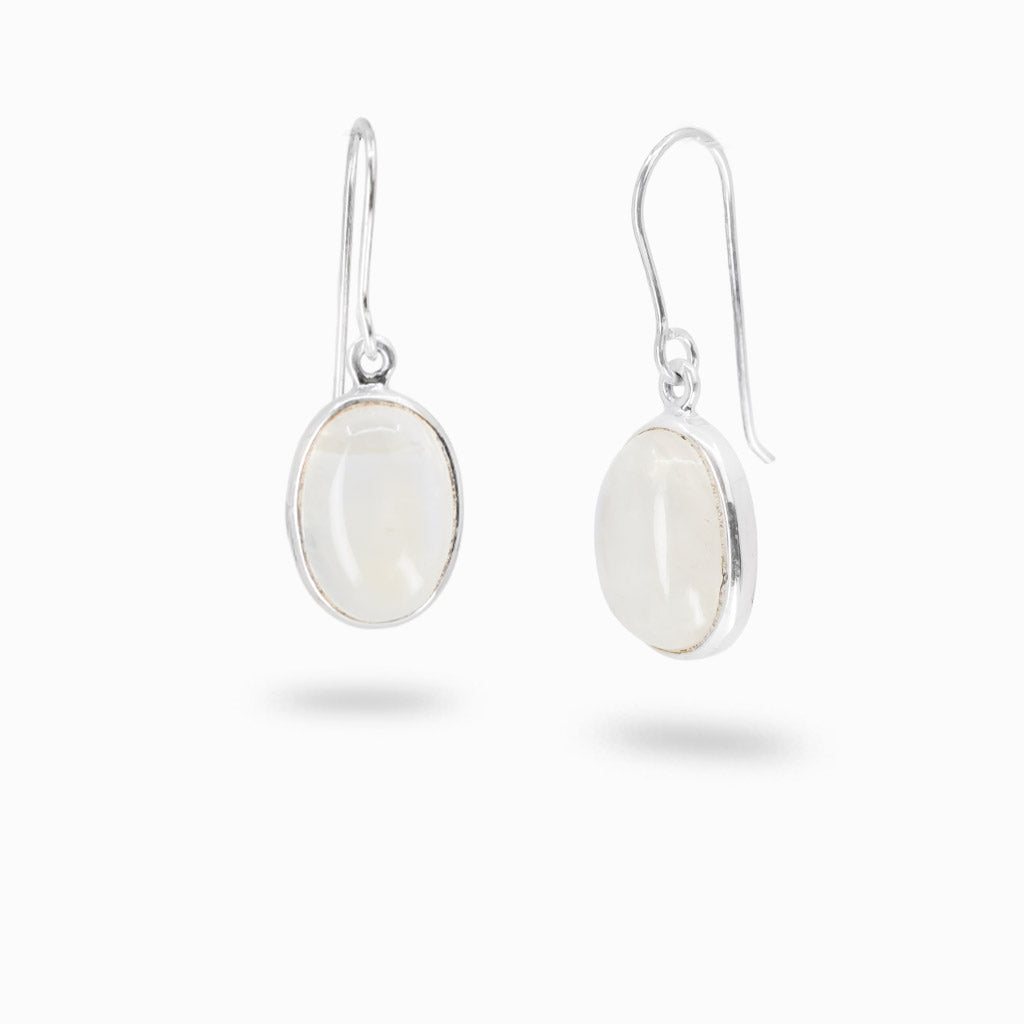 Oval rainbow moonstone earrings in sterling silver