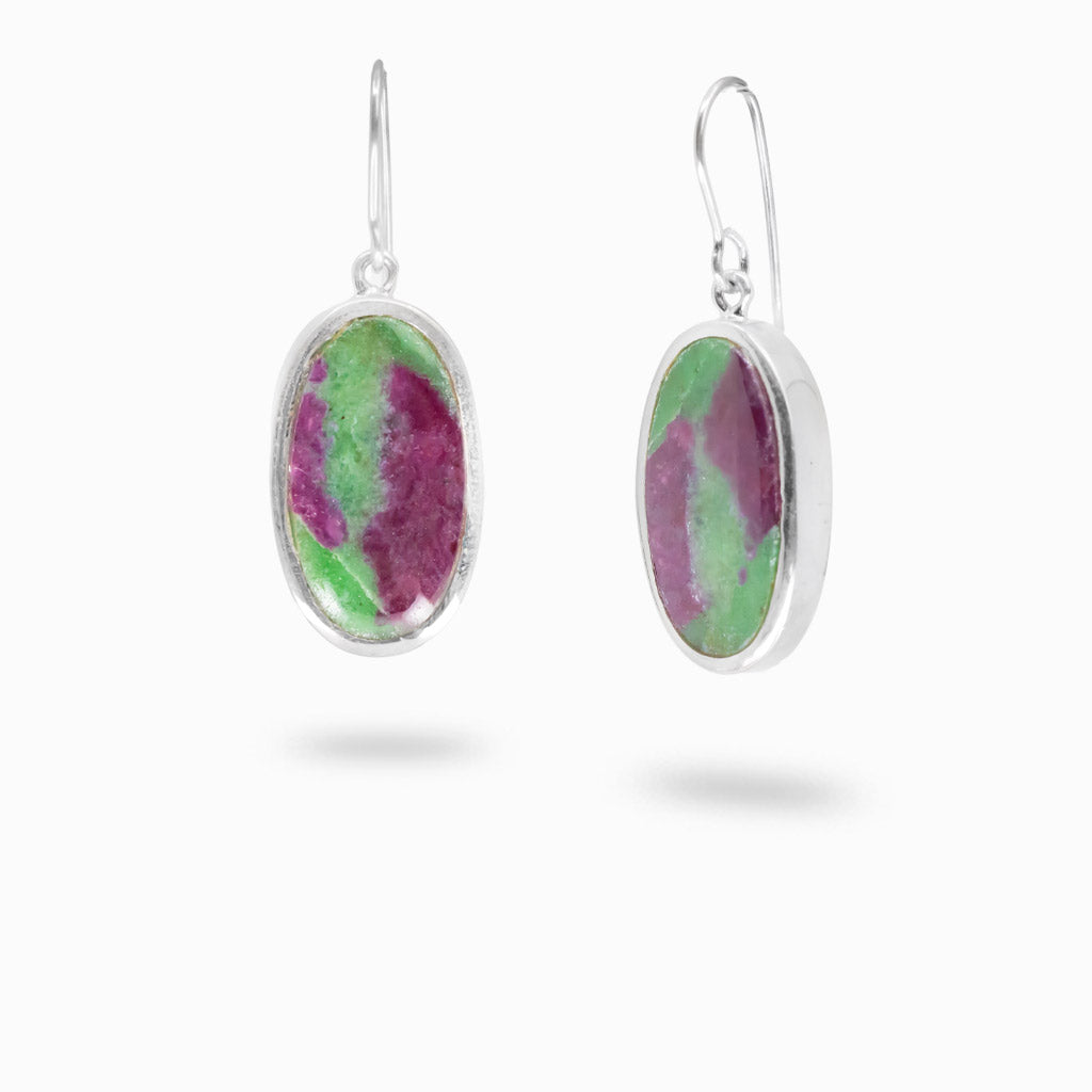 Oval ruby zoisite earrings in sterling silver