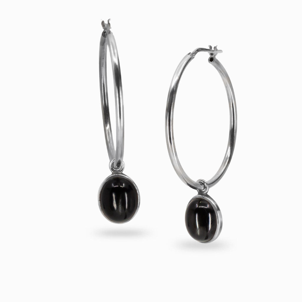 oval black star diopside hoop charms sterling silver cabochon gemstone earring charms black gemstone jewelry