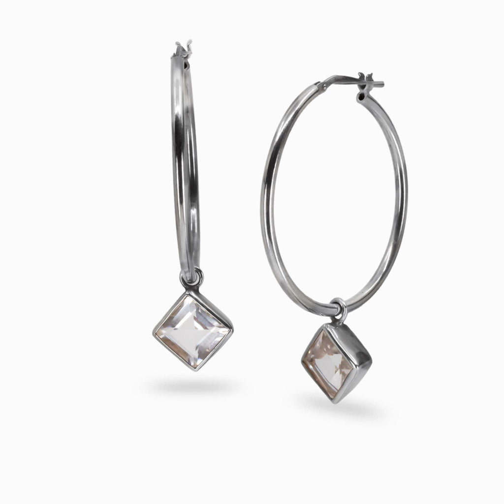 faceted diamond clear quartz hoop charms sterling silver interchangeable gemstone earring charms clear quartz jewelry