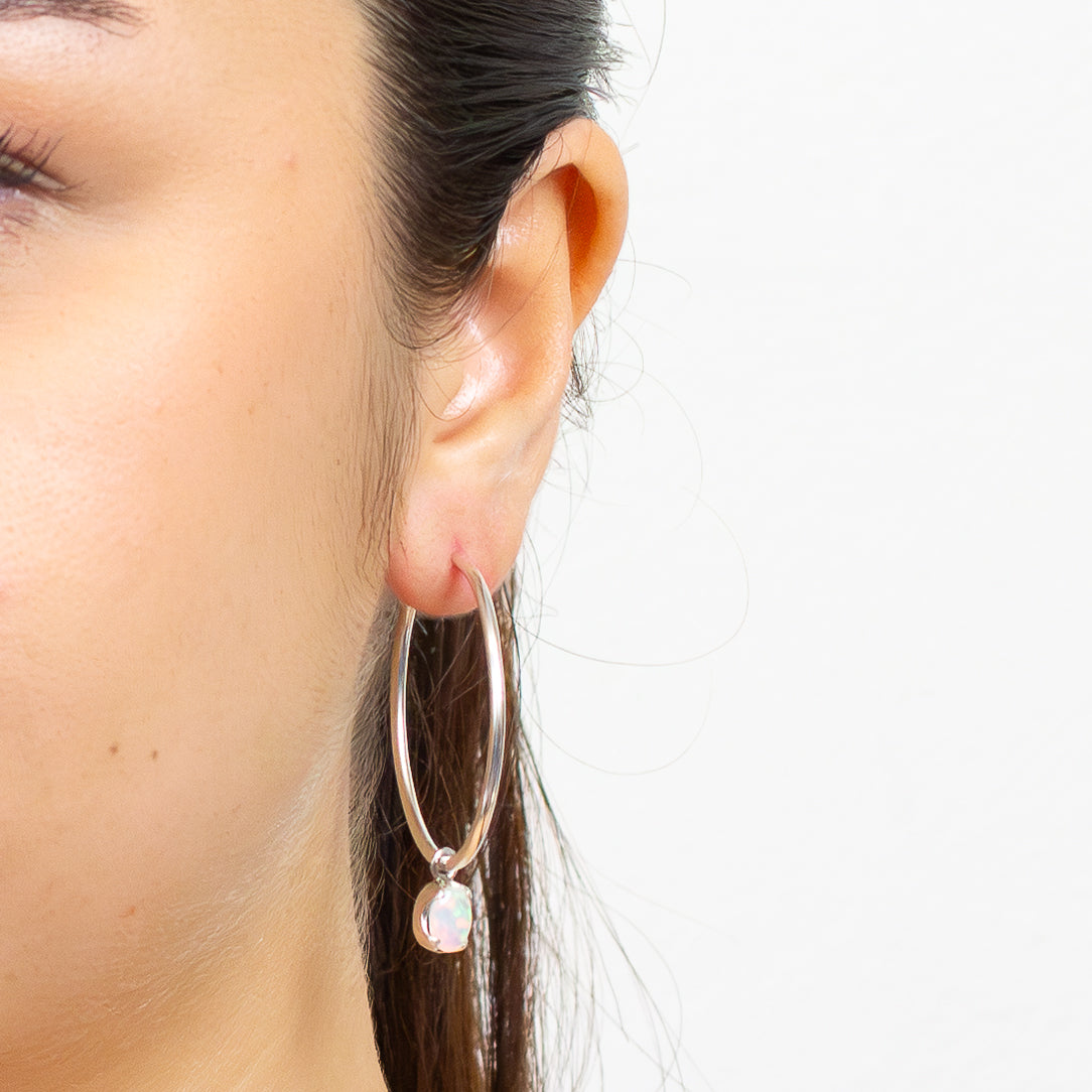 faceted oval precious opal hoop charms sterling silver gemstone earring charms opal jewelry