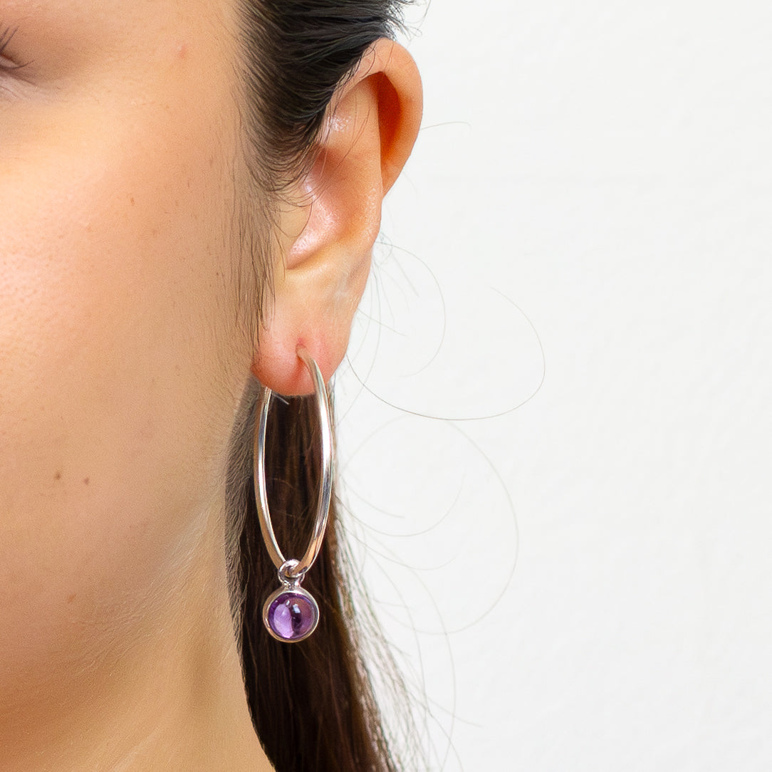 cabochon round amethyst hoop charms sterling silver bezel gemstone earring charms purple amethyst jewelry