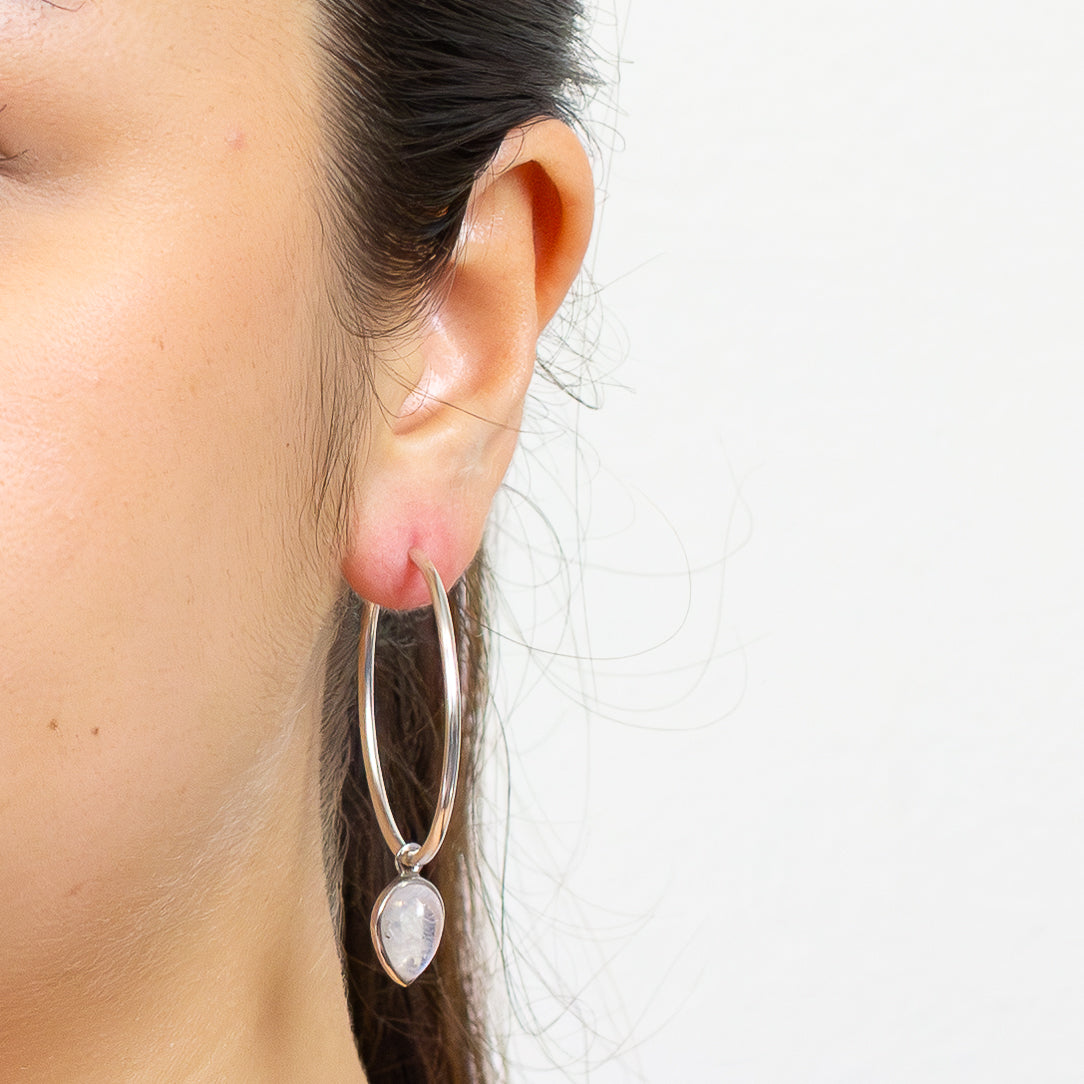 teardrop rainbow moonstone hoop charms sterling silver gemstone earring charms moonstone jewelry