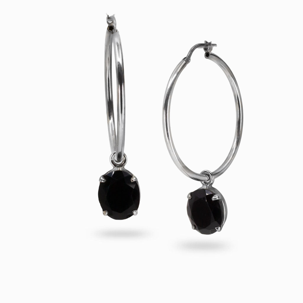 faceted oval black onyx hoop charms sterling silver gemstone earring charms black onyx jewelry