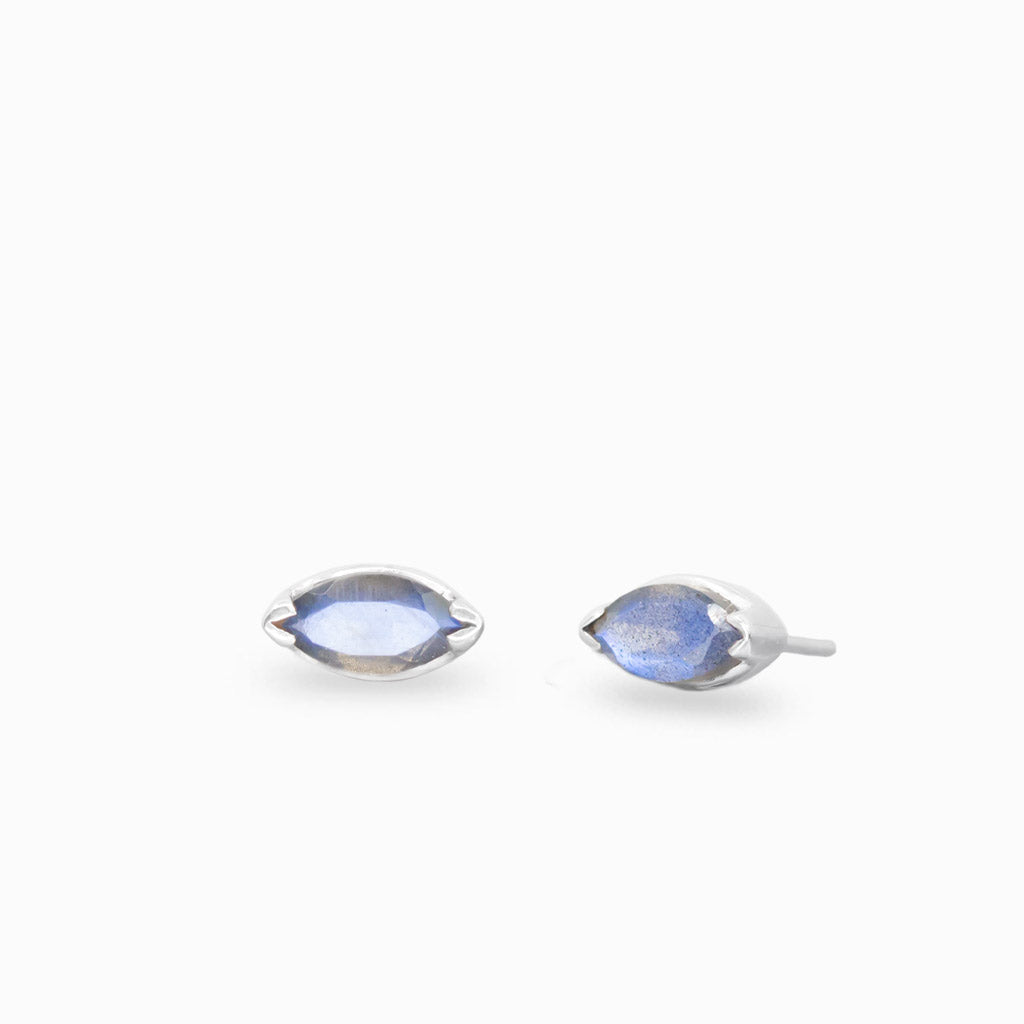 Marquise labradorite stud earrings in sterling silver