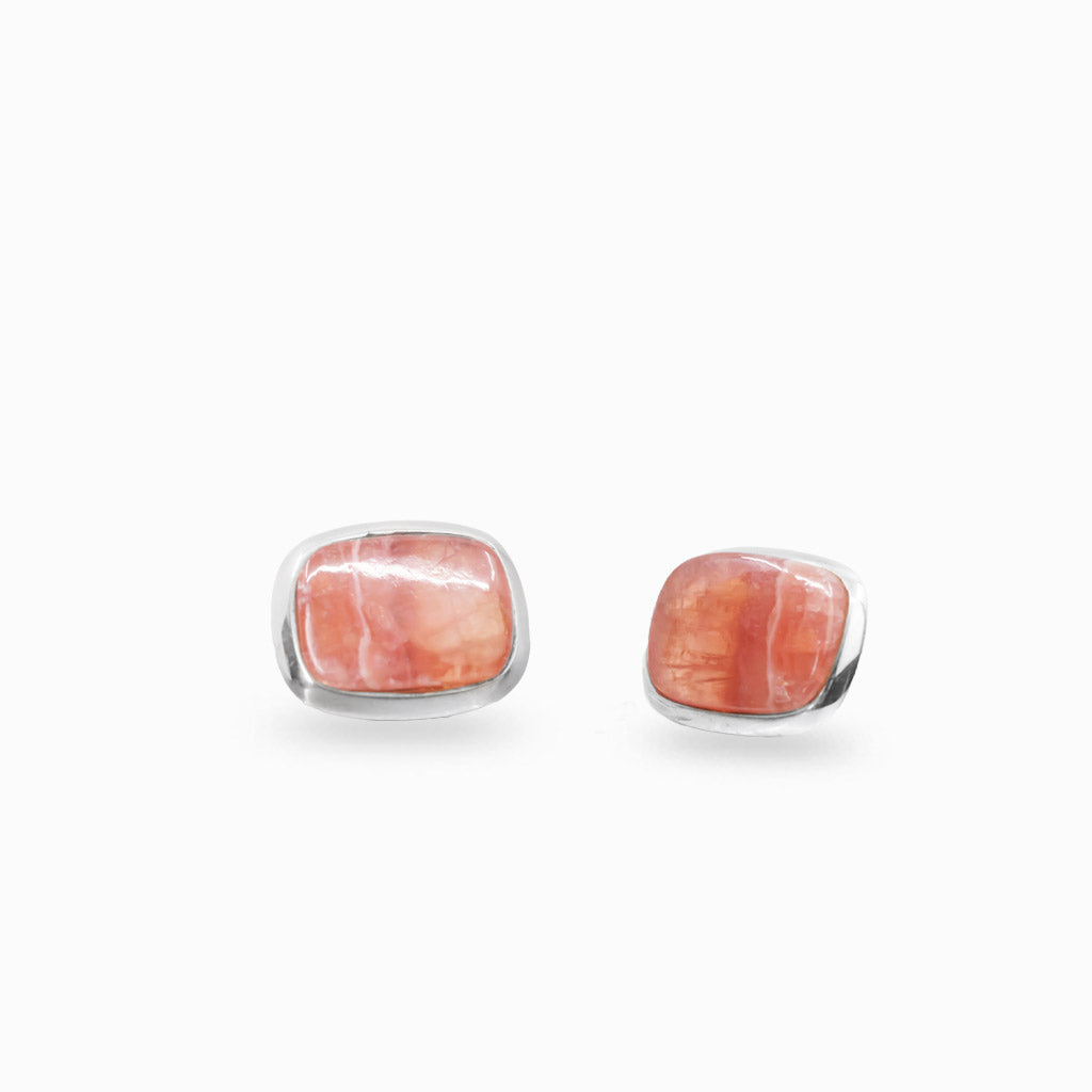 Rhodochrosite stud earrings in sterling silver