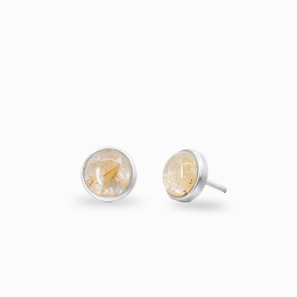 CABNOCHON RUTILATED QUARTZ STUD EARRINGS