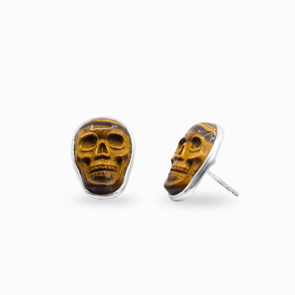 tiger eye skull earrings