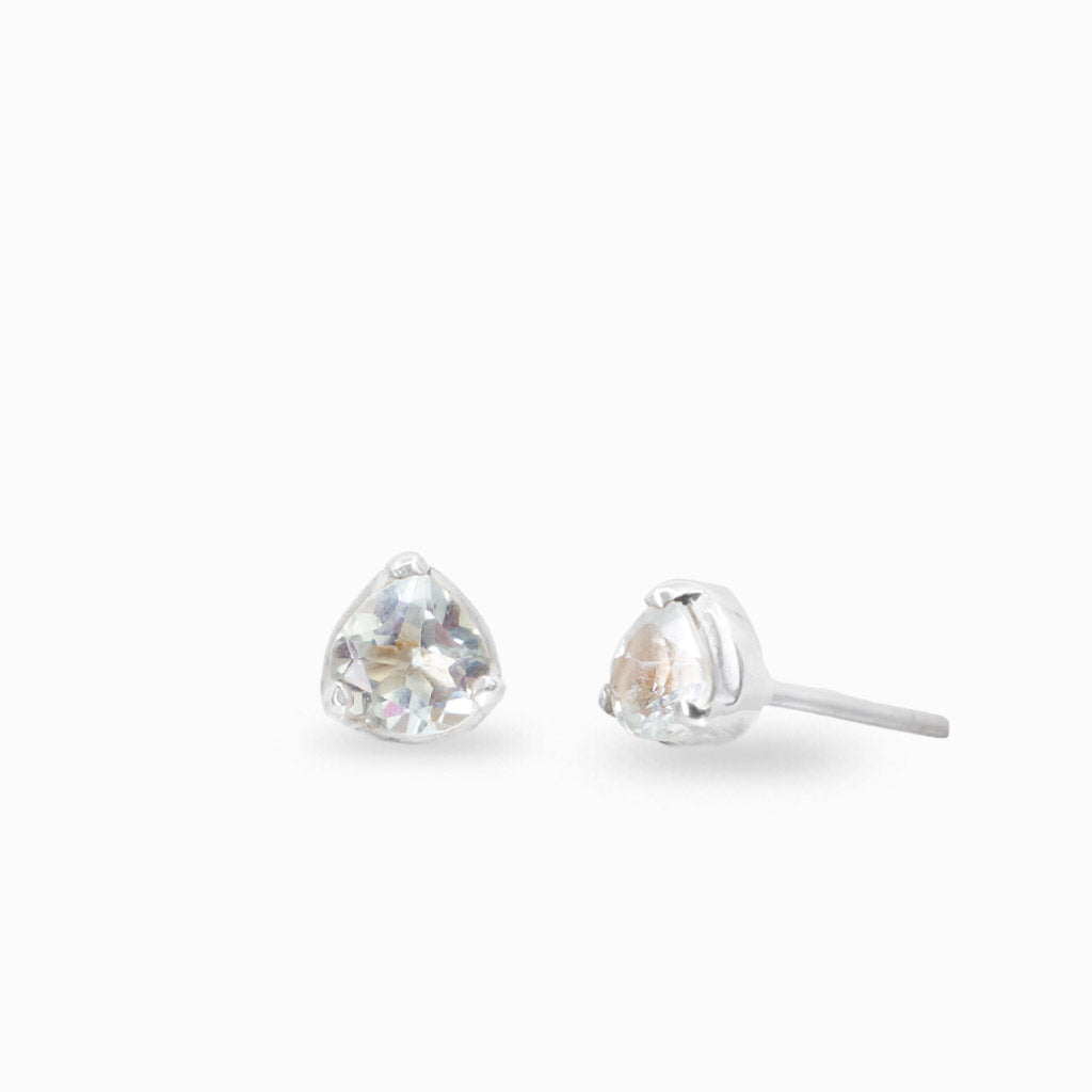 Trillion-cut aquamarine stud earrings in sterling silver