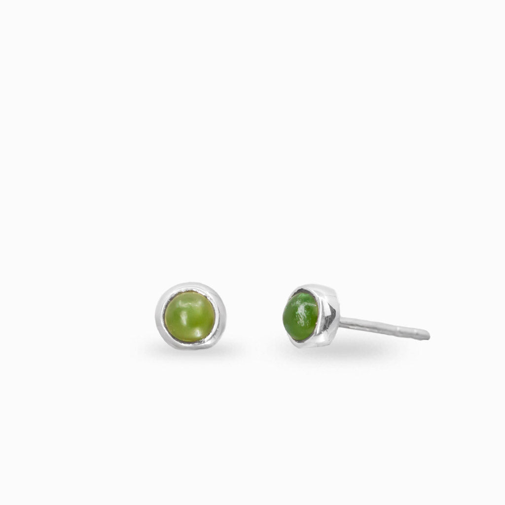 Nephrite jade stud earrings in sterling silver