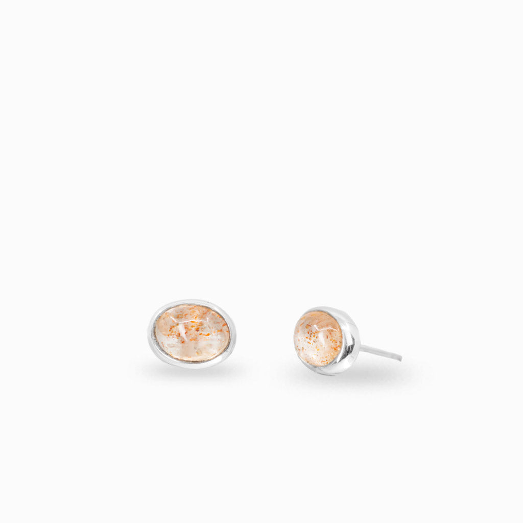 Oval sunstone cabochon stud earrings in sterling silver
