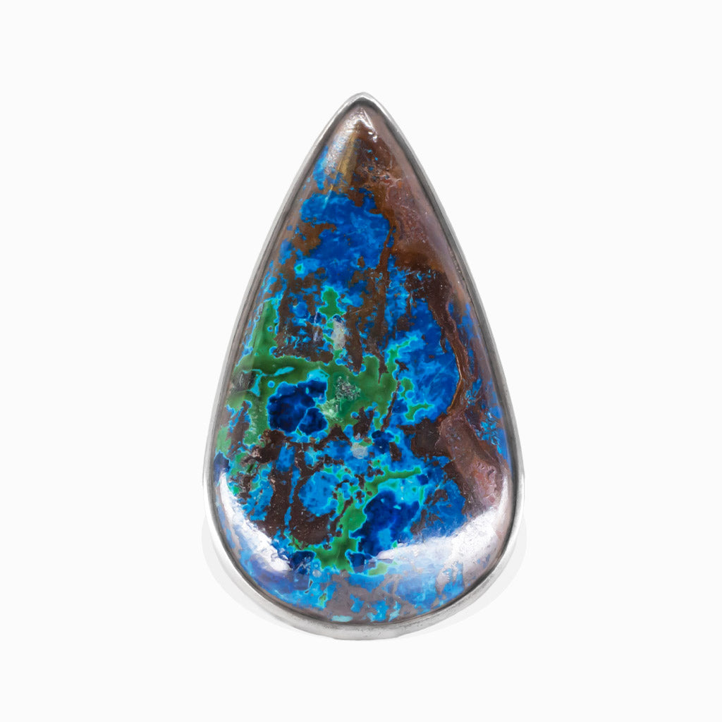 CABOCHON TEAR AZURITE MALACHITE BEZEL STERLING SILVER RING | MADE IN EARTH