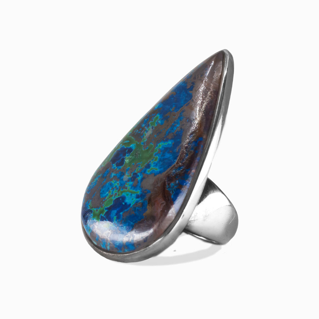 CABOCHON TEAR AZURITE MALACHITE BEZEL STERLING SILVER RING | MADE IN EARTH