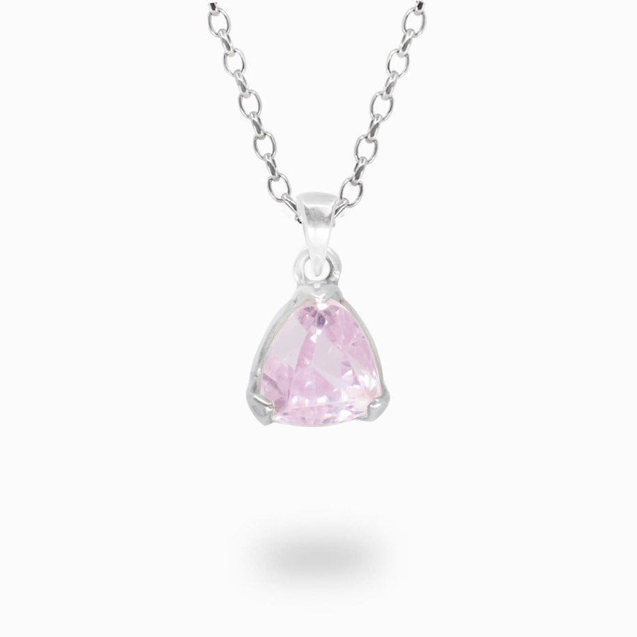 Faceted triangular kunzite pendant necklace in sterling silver