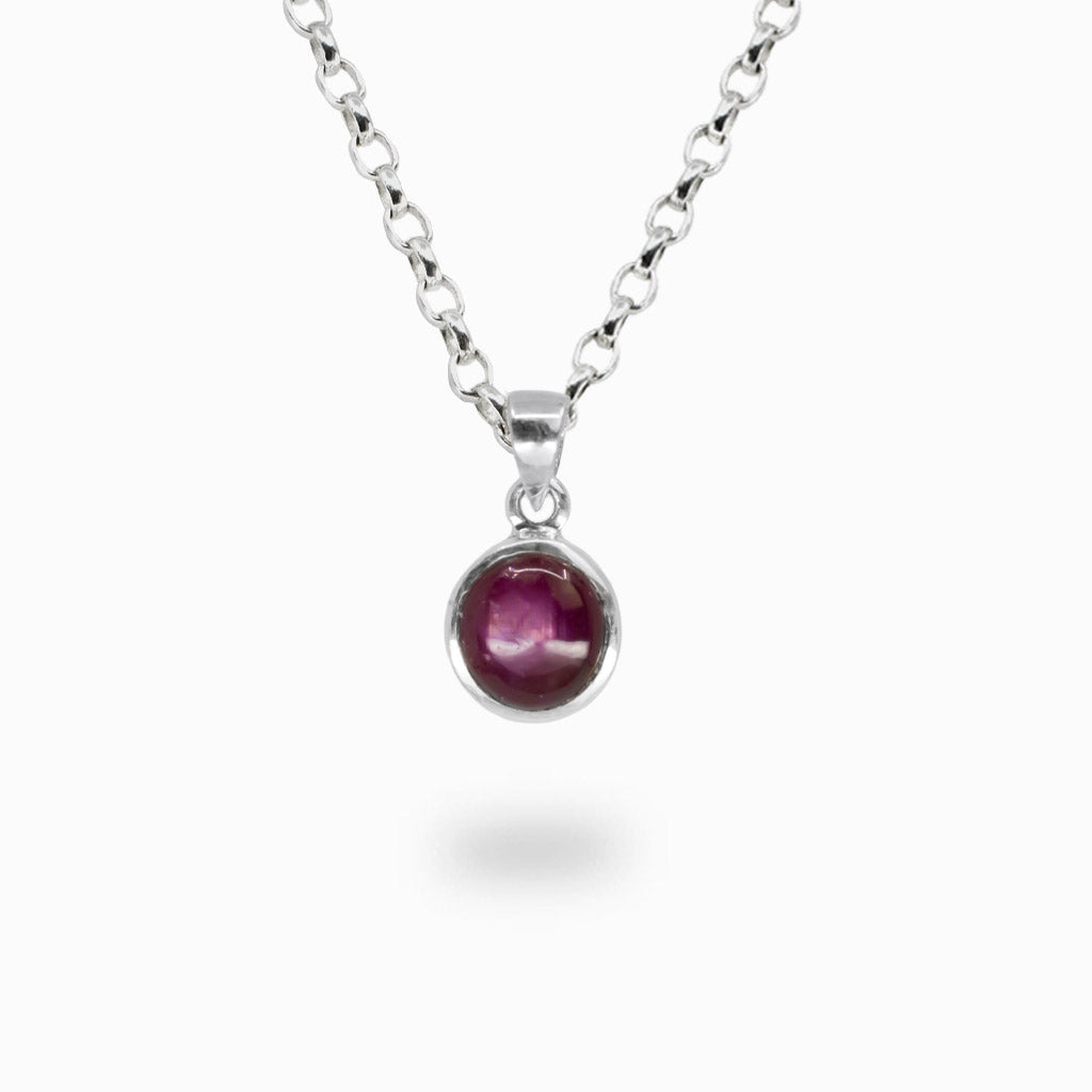 Star ruby cabochon pendant necklace in sterling silver