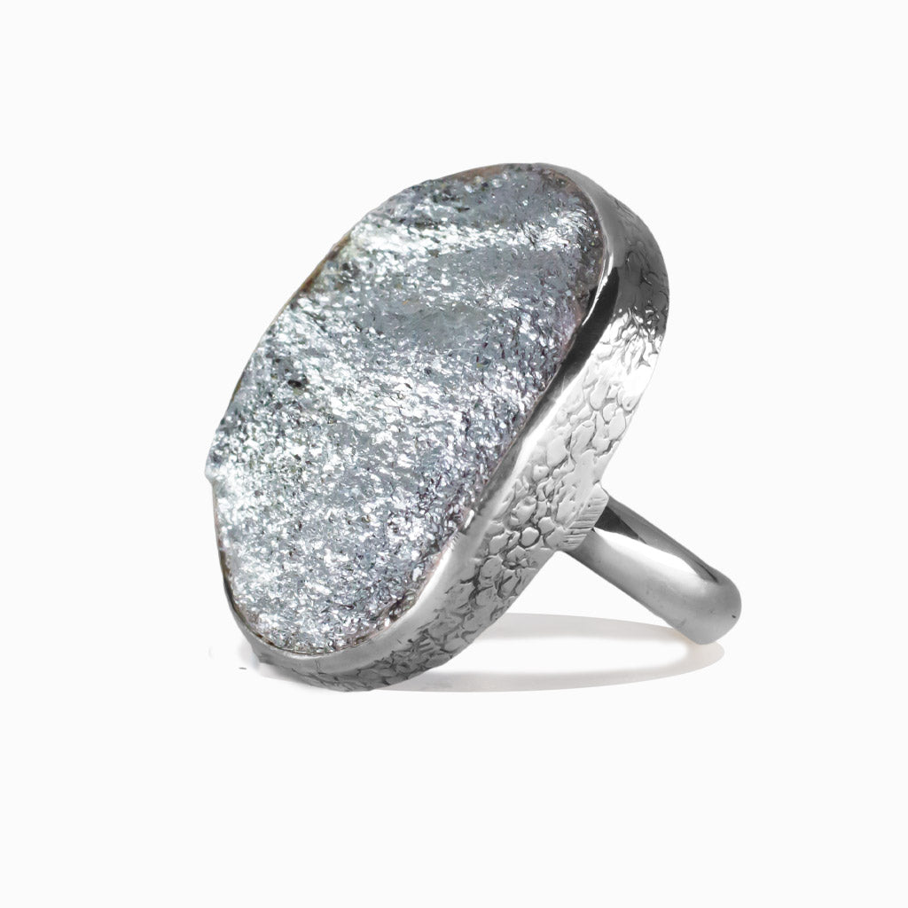 RAW SPECULAR HEMATITE OVAL BEZEL STERLING SILVER RING | MADE IN EARTH