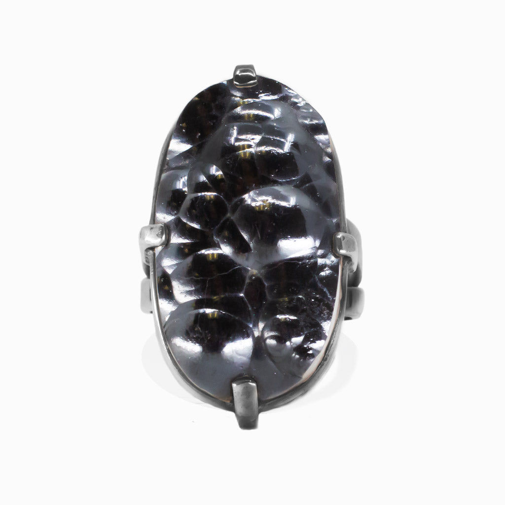 BLACK BOYTROIDAL HEMATITE BEZEL CLAW RING STERLING SILVER | MADE IN EARTH