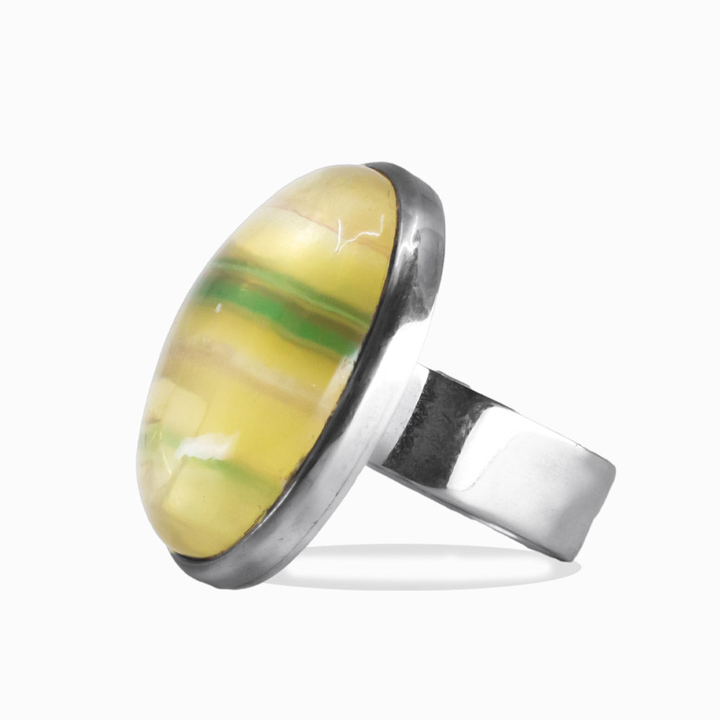 CABOCHON MUTICOLOR FLUORITE RING STERLING SILVER | MADE IN EARTH