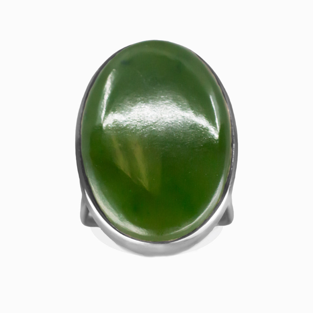 OVAL CABOCHON NEPHRITE JADE RING STERLING SILVER FILAGREE BAND | MADE IN EARTH