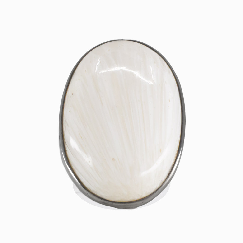 CABOCHON OVAL WHITE SCOLECITE RING STERLING SILVER | MADE IN EARTH