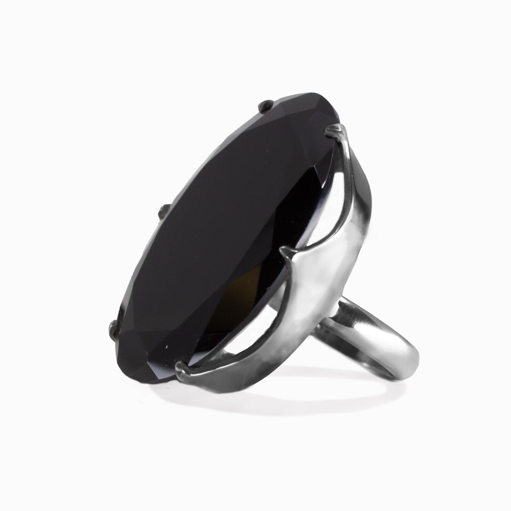 FACETED ONYX LARGE OVAL RING STERLING SILVER | MADE IN EARTH