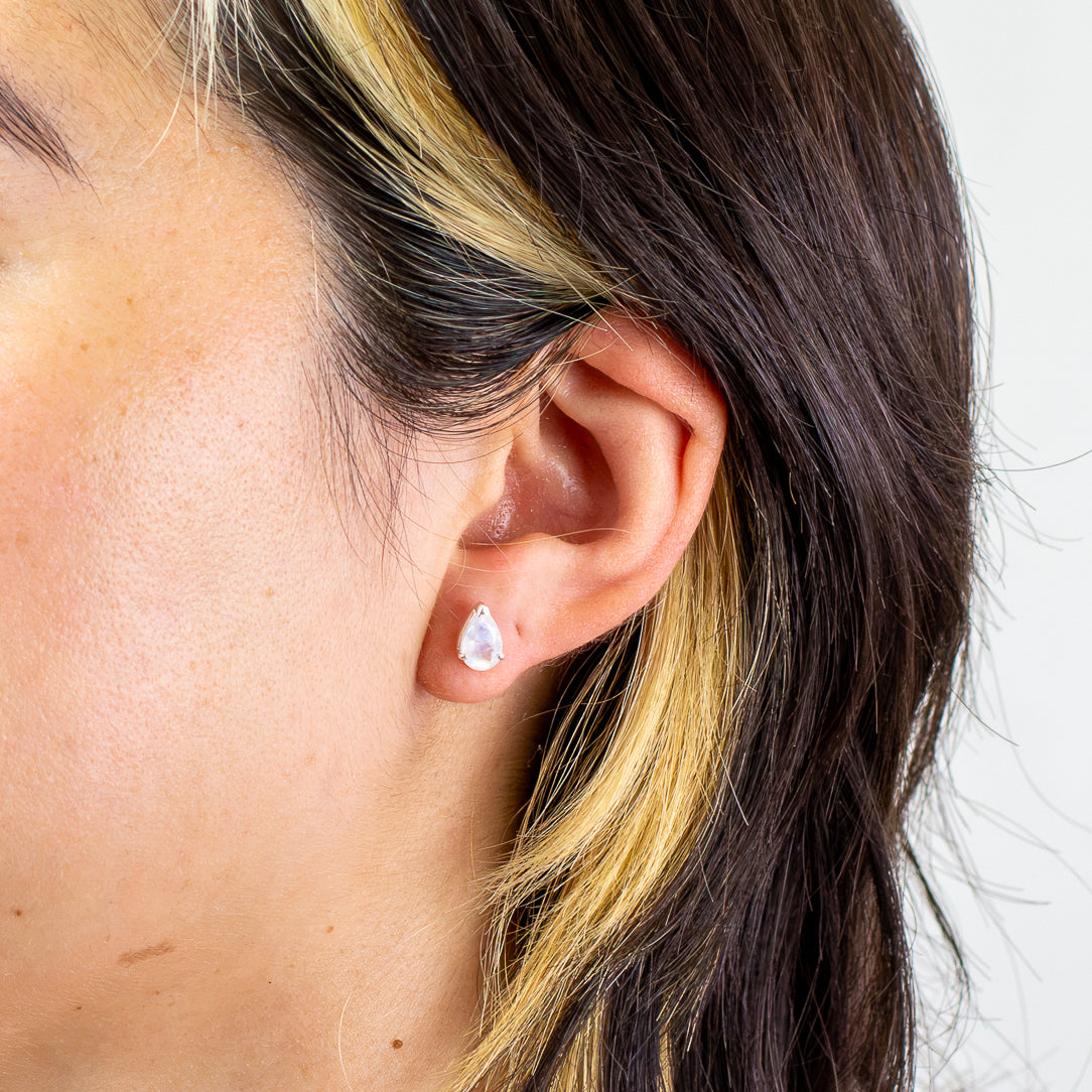 Rainbow Moonstone Stud Earrings