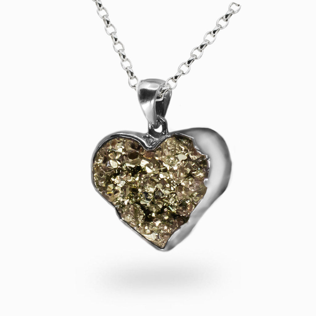 DRUZY PYRITE HEART NECKLACE STERLING SILVER | MADE IN EARTH