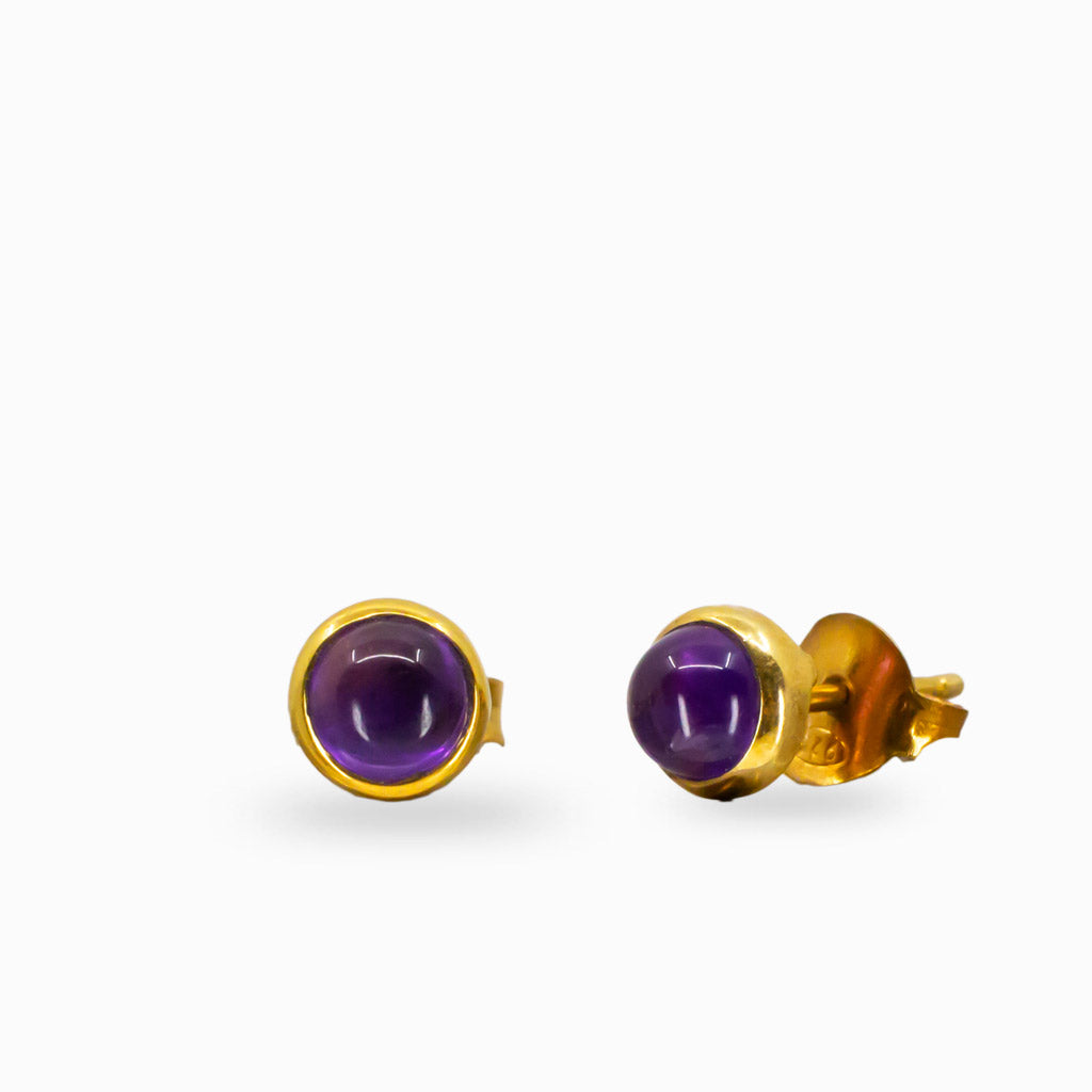 CABOCHON ROUND AMETHYST STUD EARRINGS WITH GOLD VERMEIL FINISH | MADE IN EARTH